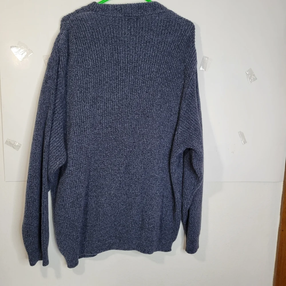 Mens Eddie Bauer Henley neck Cotton Blend Blue Sweater Size 2XL USA Made